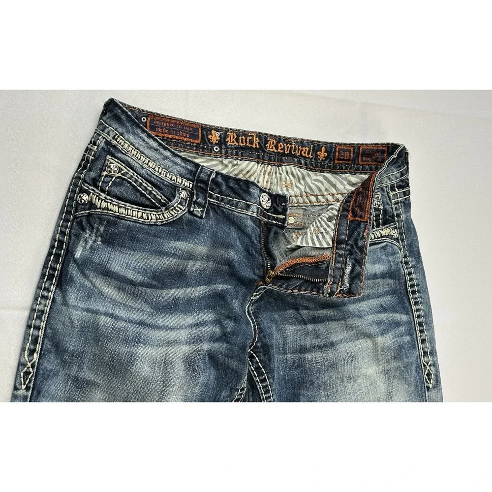 Rock Revival Elaina Bootcut‎ Jeans Size 28 Y2K Distressed Thick Stitch Flap
